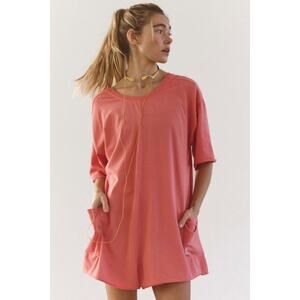 Free People Movement NWT Neon Coral Oversized Shapeless Hot Shot Tee Romper XS